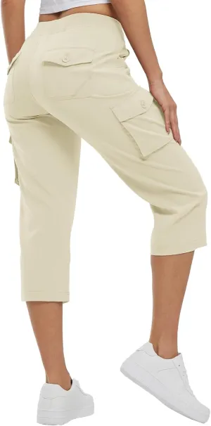 TBMPOY Womens Cargo Capris Lightweight Hiking Pants 6 Pockets Quick Dry Casual Outdoor Trip Loose Shorts Cropped Cotton