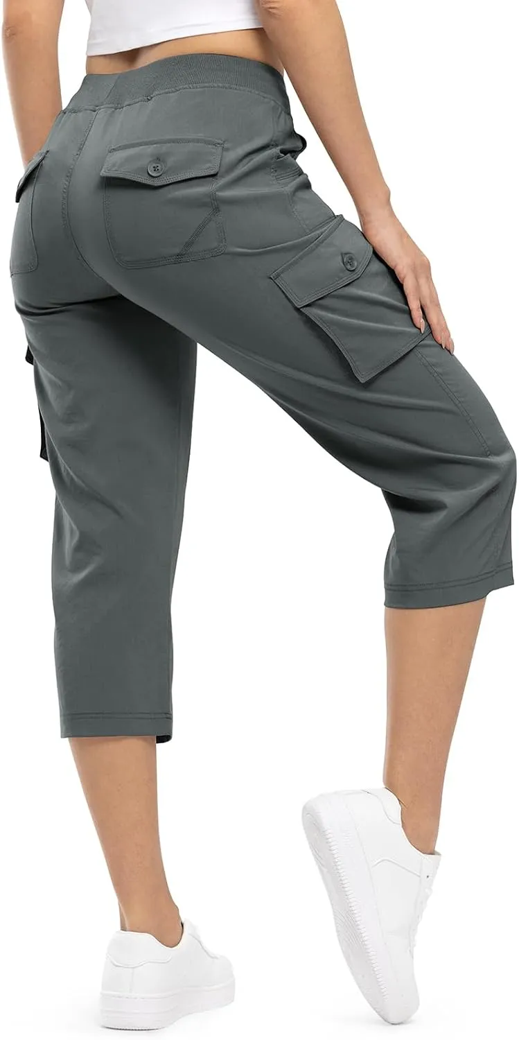 TBMPOY Womens Cargo Capris Lightweight Hiking Pants 6 Pockets Quick Dry Casual Outdoor Trip Loose Shorts Cropped Cotton