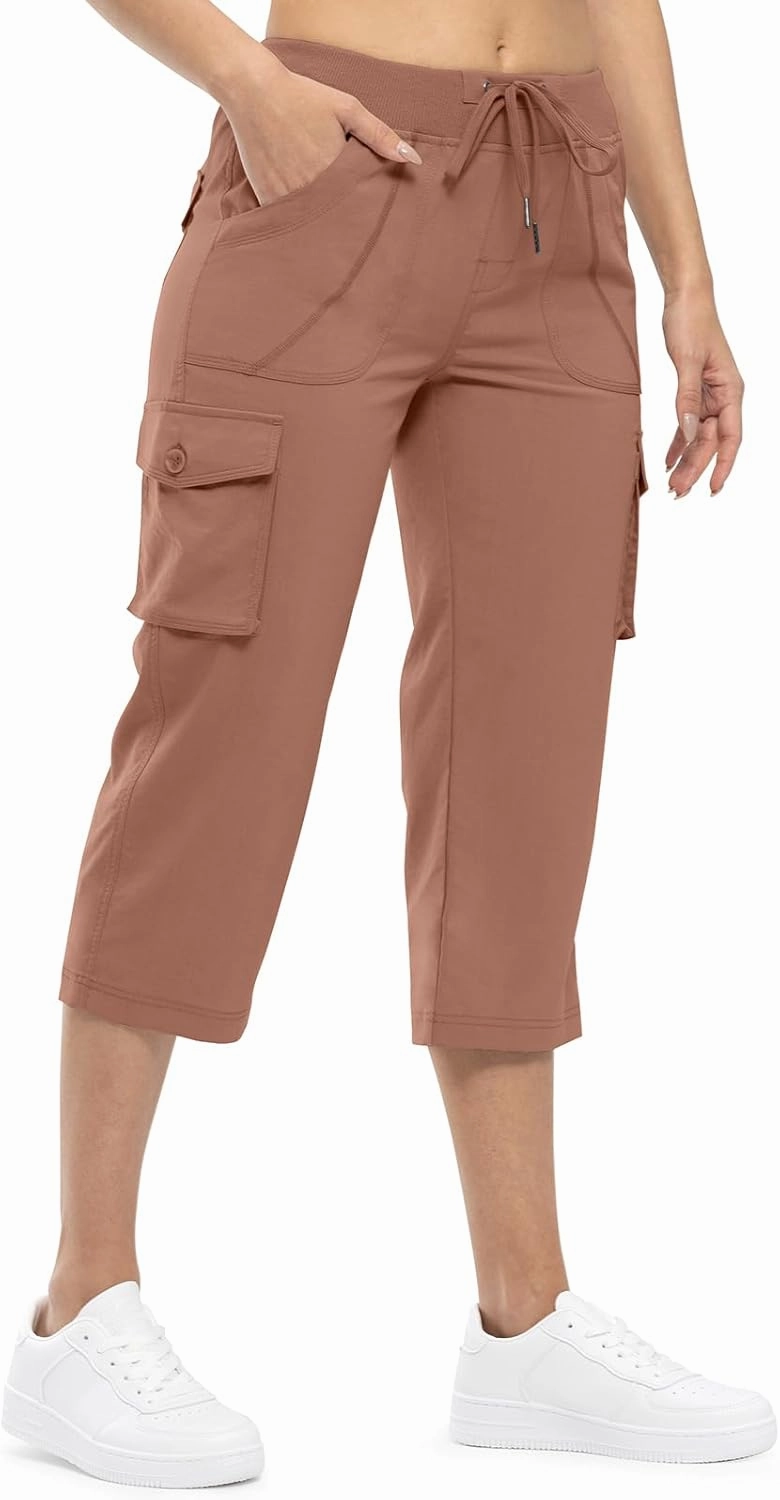 TBMPOY Womens Cargo Capris Lightweight Hiking Pants 6 Pockets Quick Dry Casual Outdoor Trip Loose Shorts Cropped Cotton