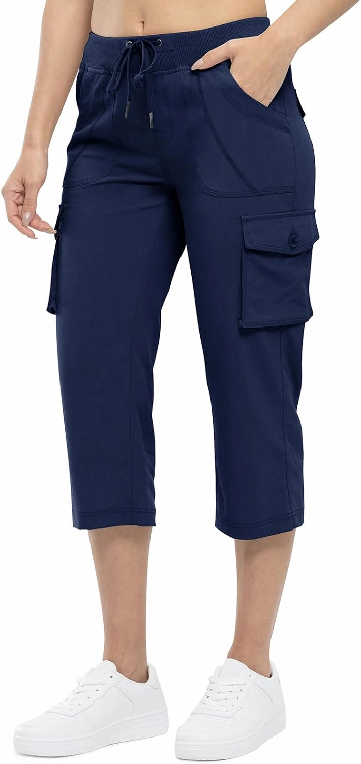 TBMPOY Womens Cargo Capris Lightweight Hiking Pants 6 Pockets Quick Dry Casual Outdoor Trip Loose Shorts Cropped Cotton