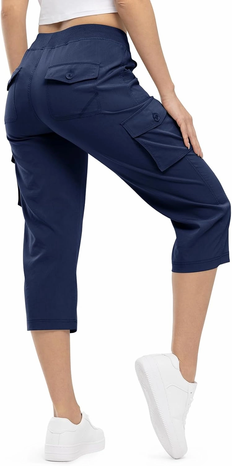 TBMPOY Womens Cargo Capris Lightweight Hiking Pants 6 Pockets Quick Dry Casual Outdoor Trip Loose Shorts Cropped Cotton