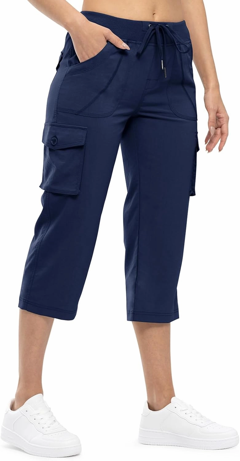 TBMPOY Womens Cargo Capris Lightweight Hiking Pants 6 Pockets Quick Dry Casual Outdoor Trip Loose Shorts Cropped Cotton