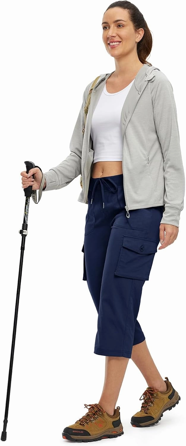 TBMPOY Womens Cargo Capris Lightweight Hiking Pants 6 Pockets Quick Dry Casual Outdoor Trip Loose Shorts Cropped Cotton