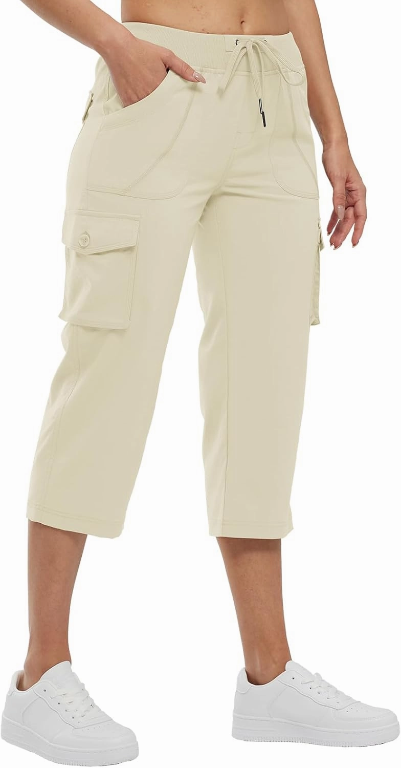 TBMPOY Womens Cargo Capris Lightweight Hiking Pants 6 Pockets Quick Dry Casual Outdoor Trip Loose Shorts Cropped Cotton