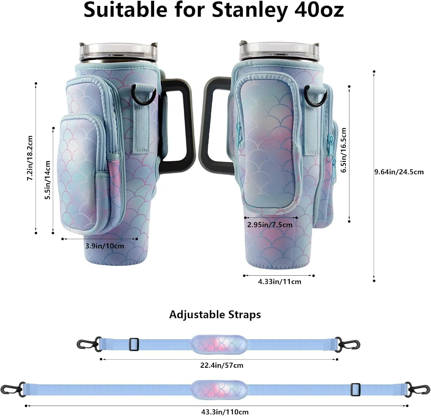 Water Bottle Carrier Bag With Phone Pocket for Stanley, Holder With Strap for 30/40 oz Accessories, Cup Accessories Total 3 Pockets