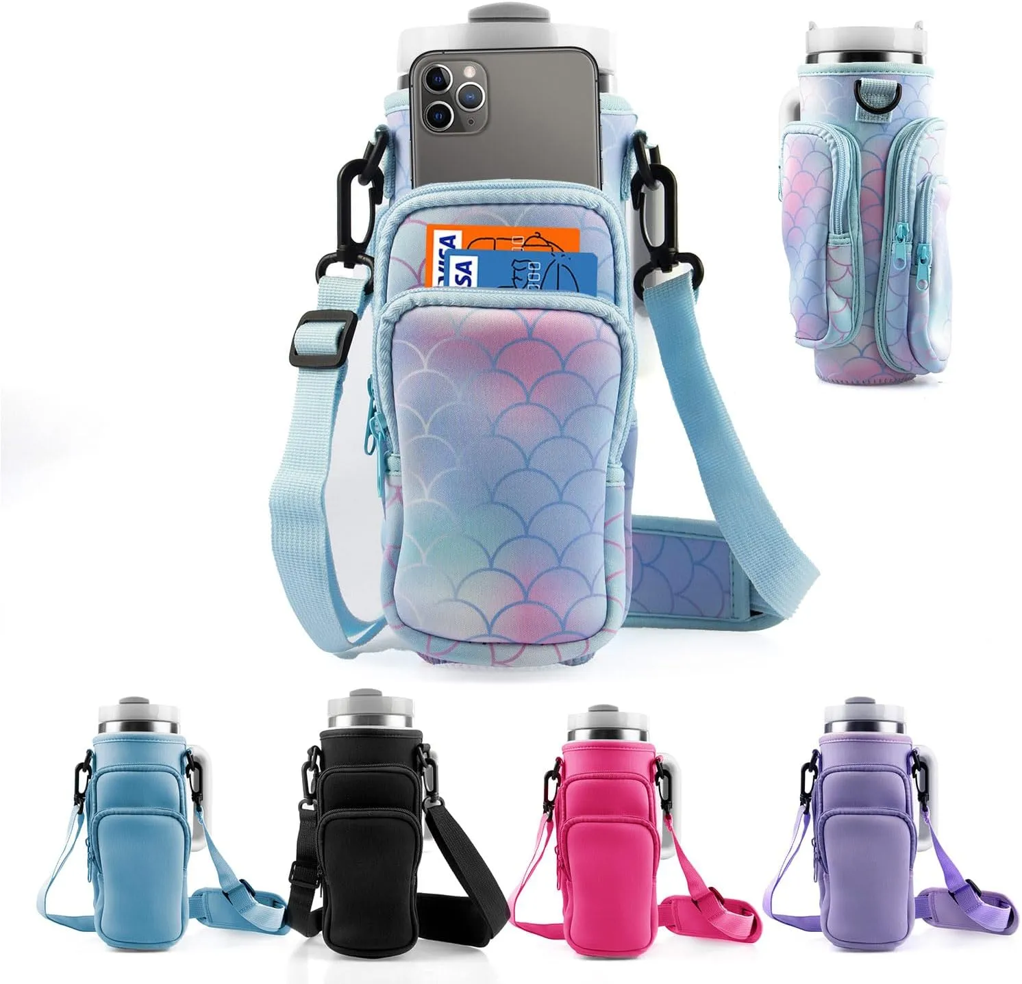 Water Bottle Carrier Bag With Phone Pocket for Stanley, Holder With Strap for 30/40 oz Accessories, Cup Accessories Total 3 Pockets