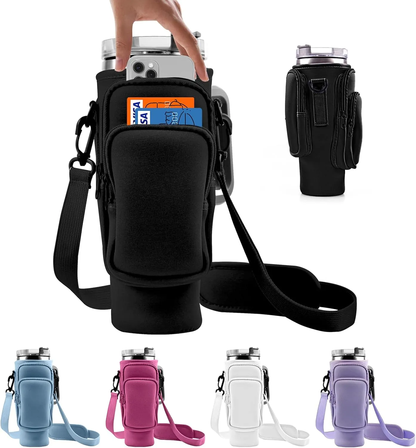 Water Bottle Carrier Bag With Phone Pocket for Stanley, Holder With Strap for 30/40 oz Accessories, Cup Accessories Total 3 Pockets