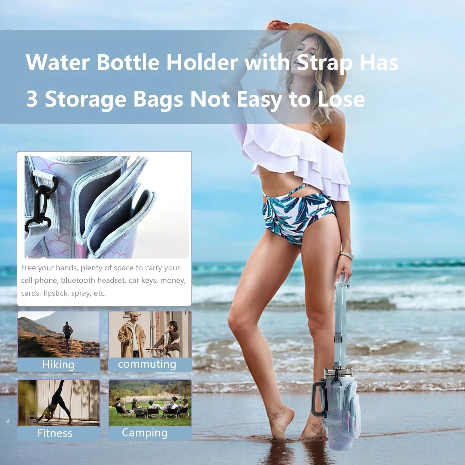 Water Bottle Carrier Bag With Phone Pocket for Stanley, Holder With Strap for 30/40 oz Accessories, Cup Accessories Total 3 Pockets