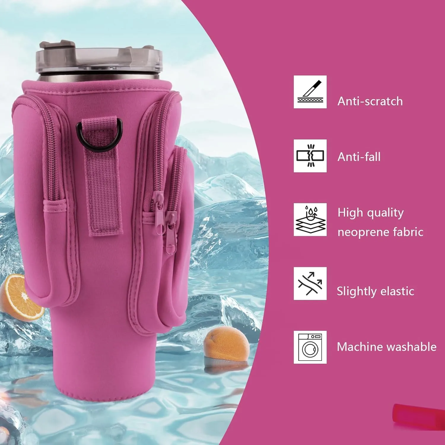 Water Bottle Carrier Bag With Phone Pocket for Stanley, Holder With Strap for 30/40 oz Accessories, Cup Accessories Total 3 Pockets