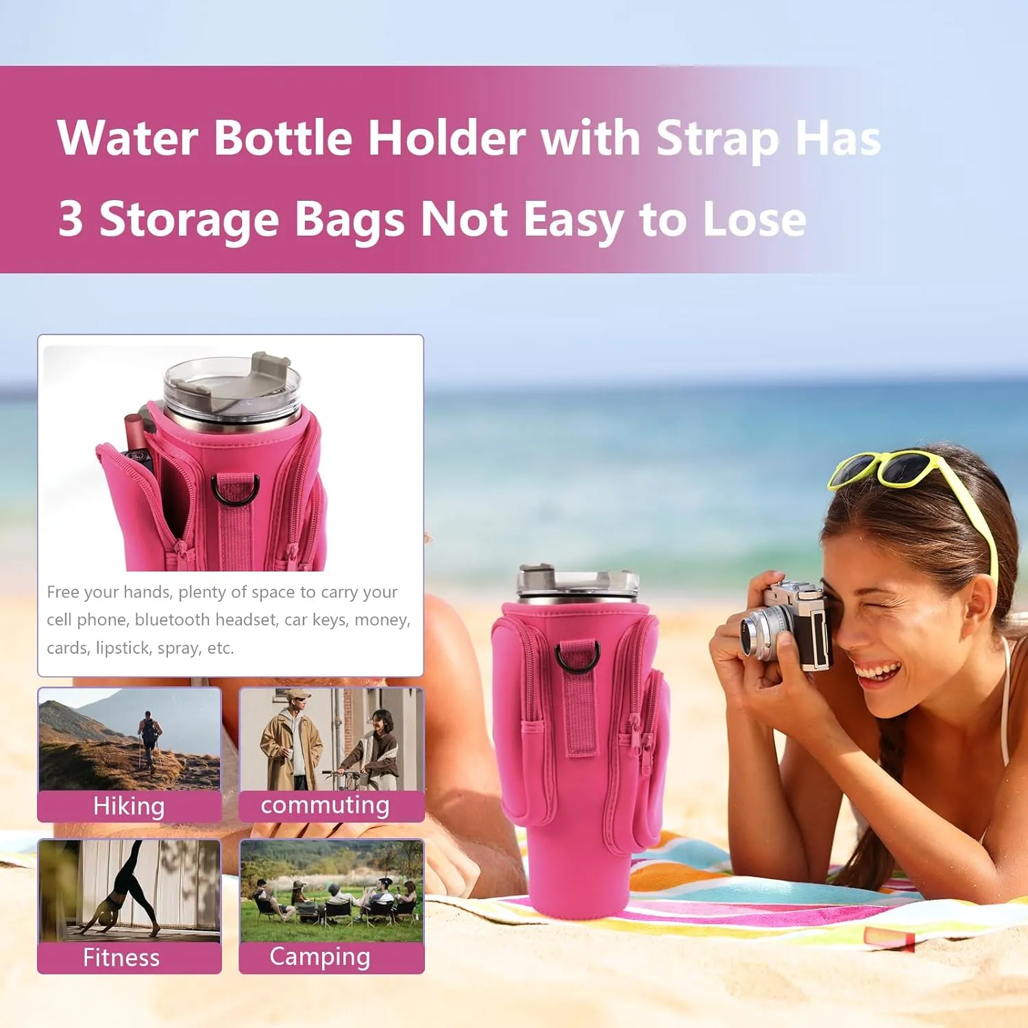 Water Bottle Carrier Bag With Phone Pocket for Stanley, Holder With Strap for 30/40 oz Accessories, Cup Accessories Total 3 Pockets