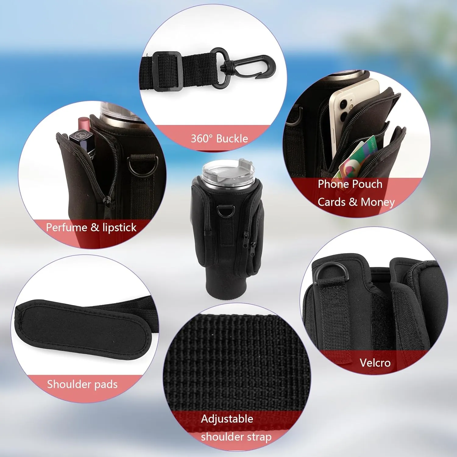 Water Bottle Carrier Bag With Phone Pocket for Stanley, Holder With Strap for 30/40 oz Accessories, Cup Accessories Total 3 Pockets