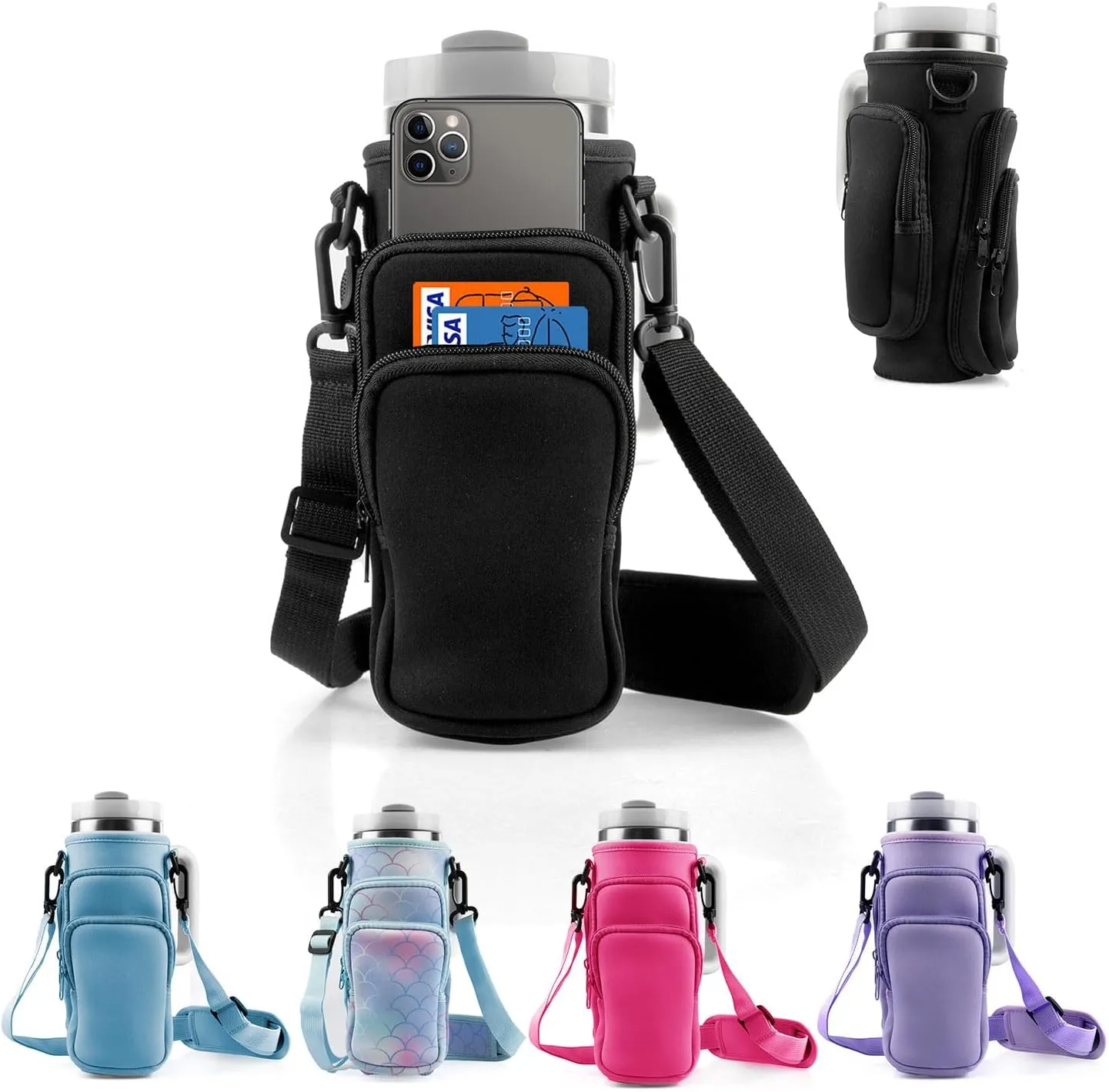 Water Bottle Carrier Bag With Phone Pocket for Stanley, Holder With Strap for 30/40 oz Accessories, Cup Accessories Total 3 Pockets