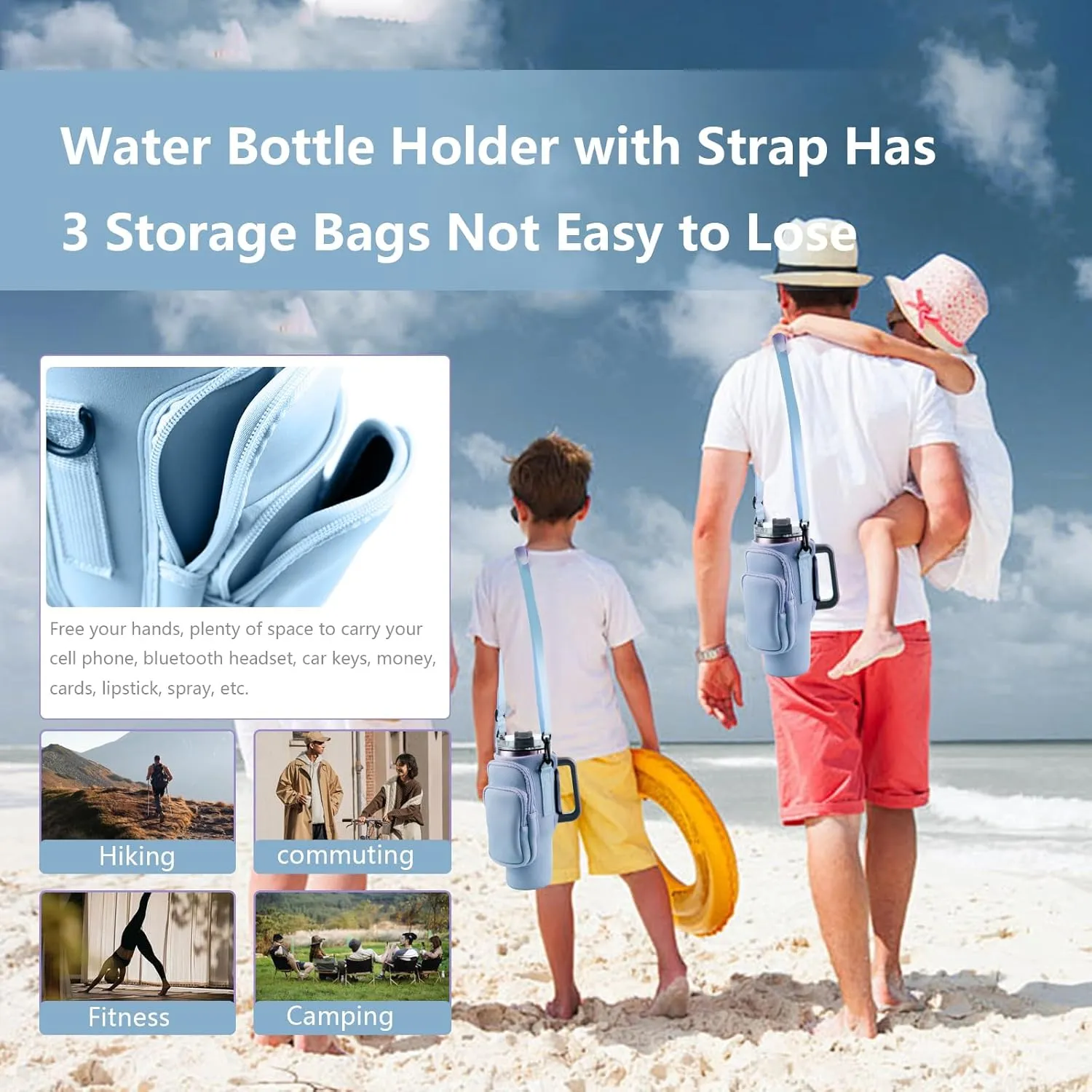 Water Bottle Carrier Bag With Phone Pocket for Stanley, Holder With Strap for 30/40 oz Accessories, Cup Accessories Total 3 Pockets