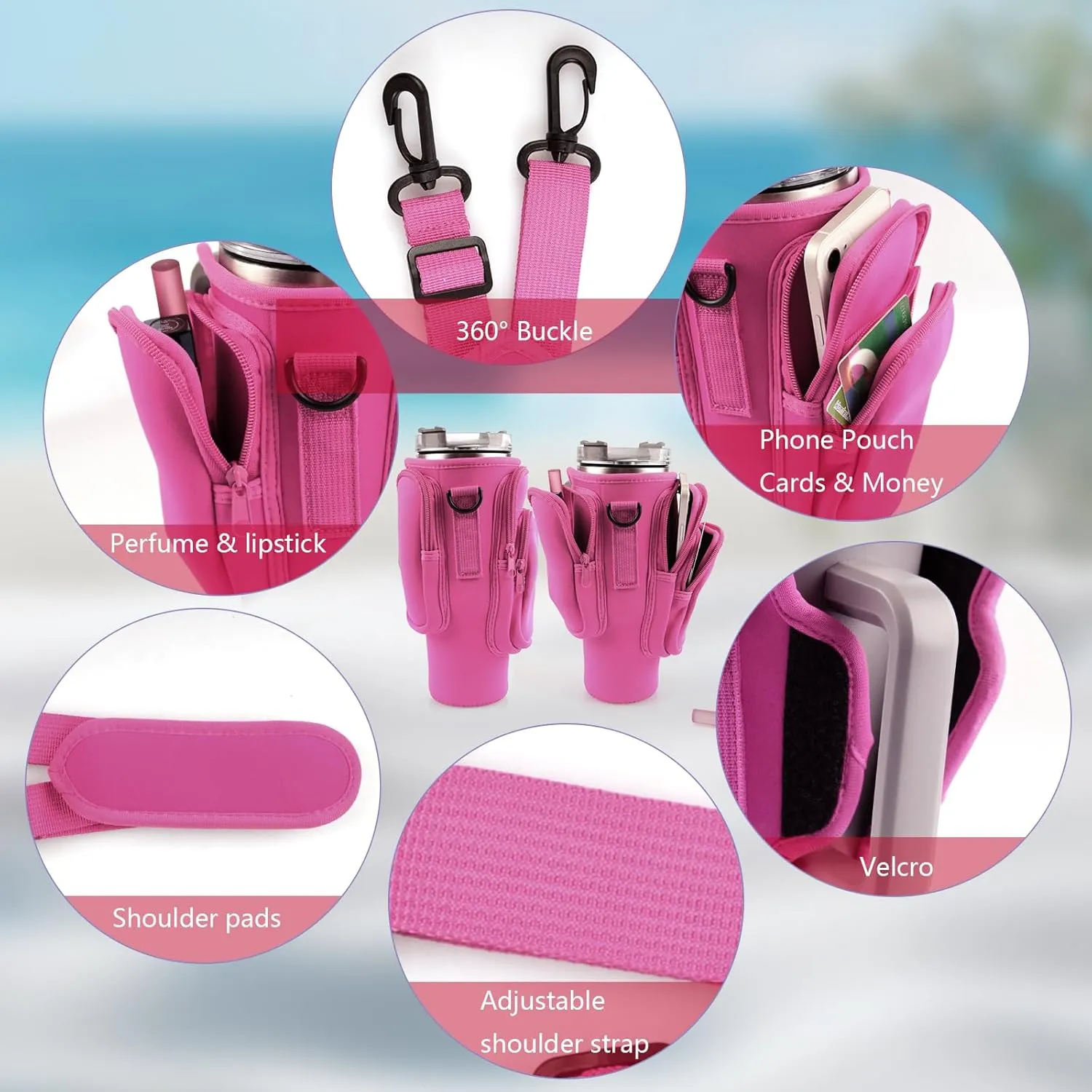 Water Bottle Carrier Bag With Phone Pocket for Stanley, Holder With Strap for 30/40 oz Accessories, Cup Accessories Total 3 Pockets