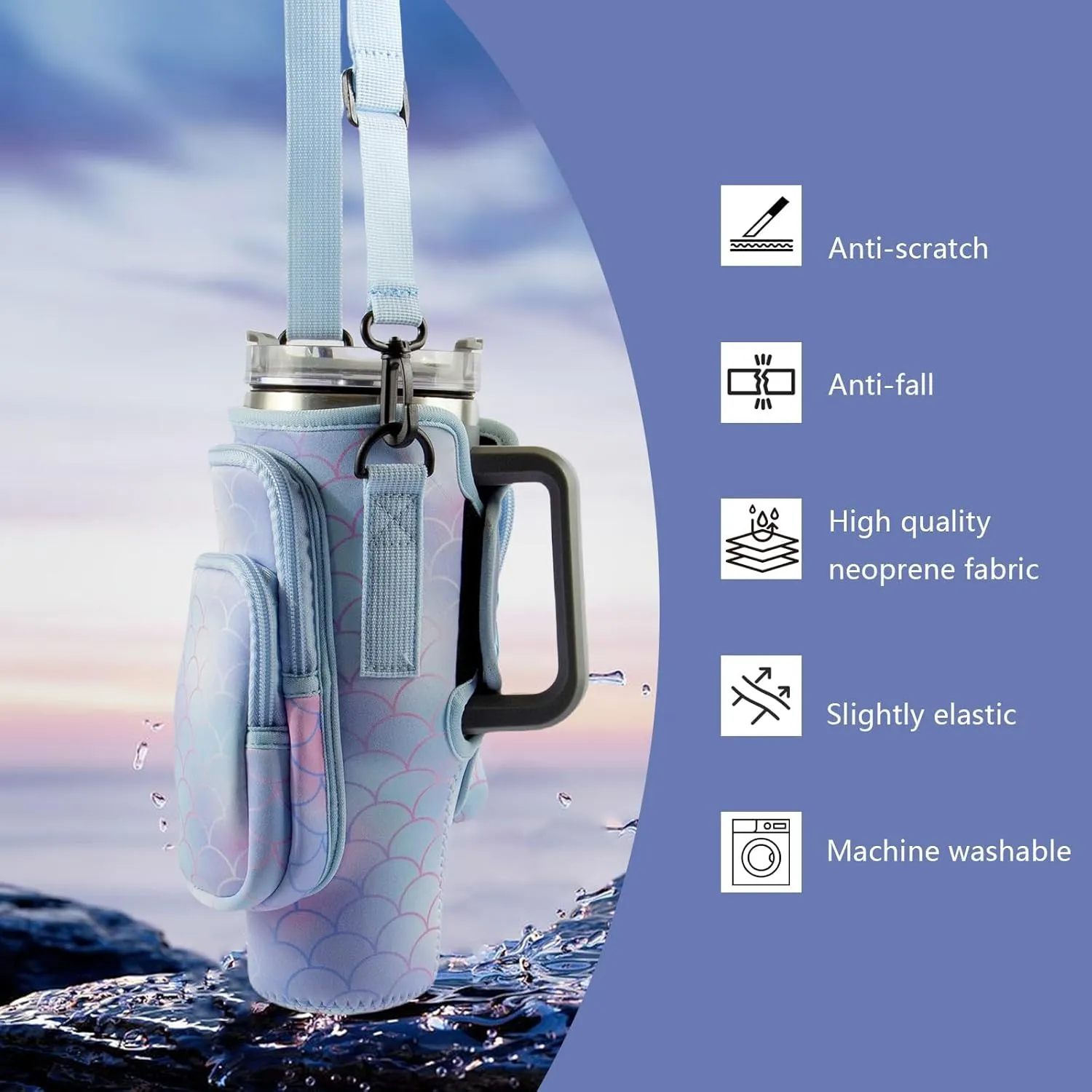 Water Bottle Carrier Bag With Phone Pocket for Stanley, Holder With Strap for 30/40 oz Accessories, Cup Accessories Total 3 Pockets