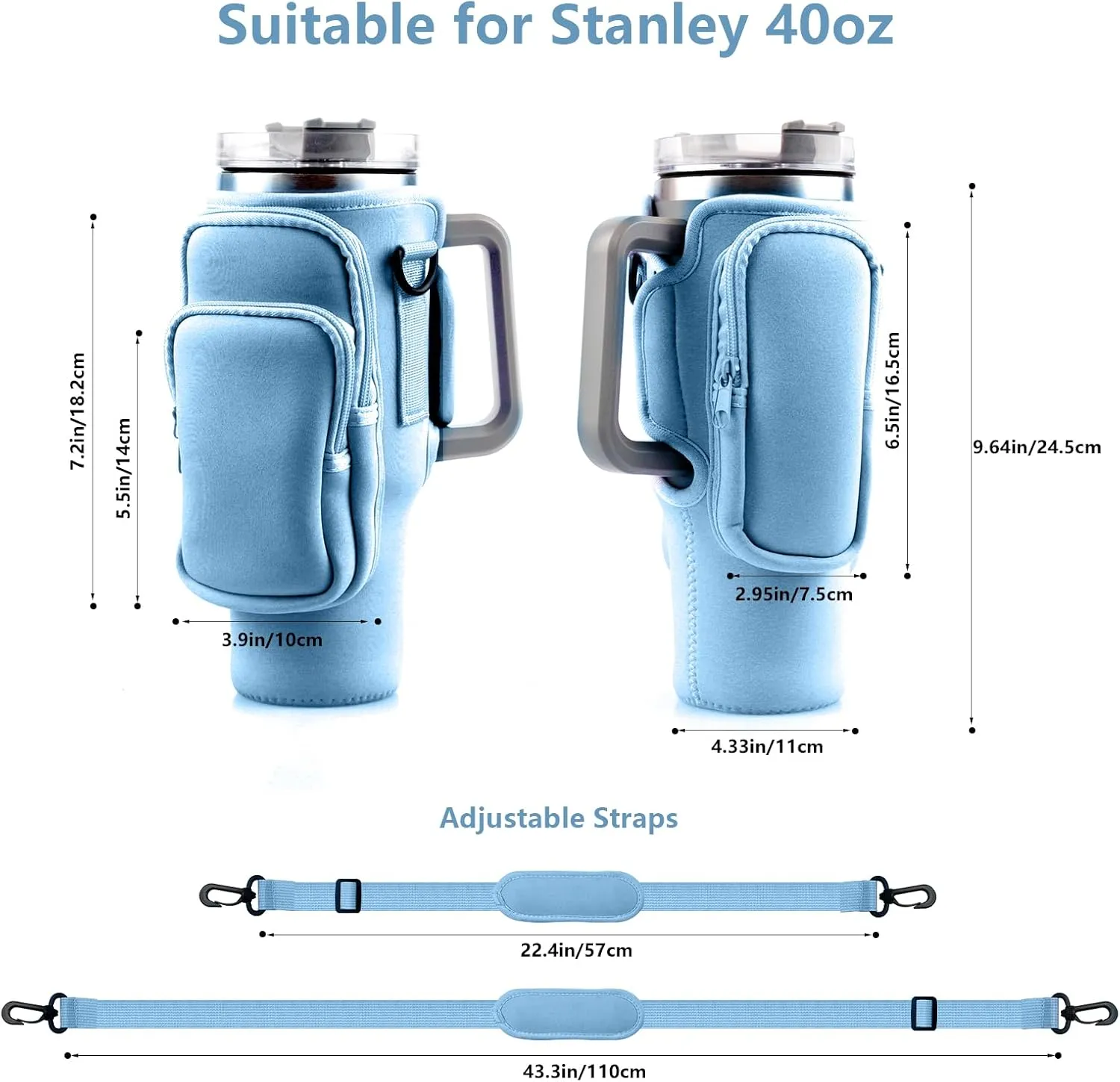 Water Bottle Carrier Bag With Phone Pocket for Stanley, Holder With Strap for 30/40 oz Accessories, Cup Accessories Total 3 Pockets