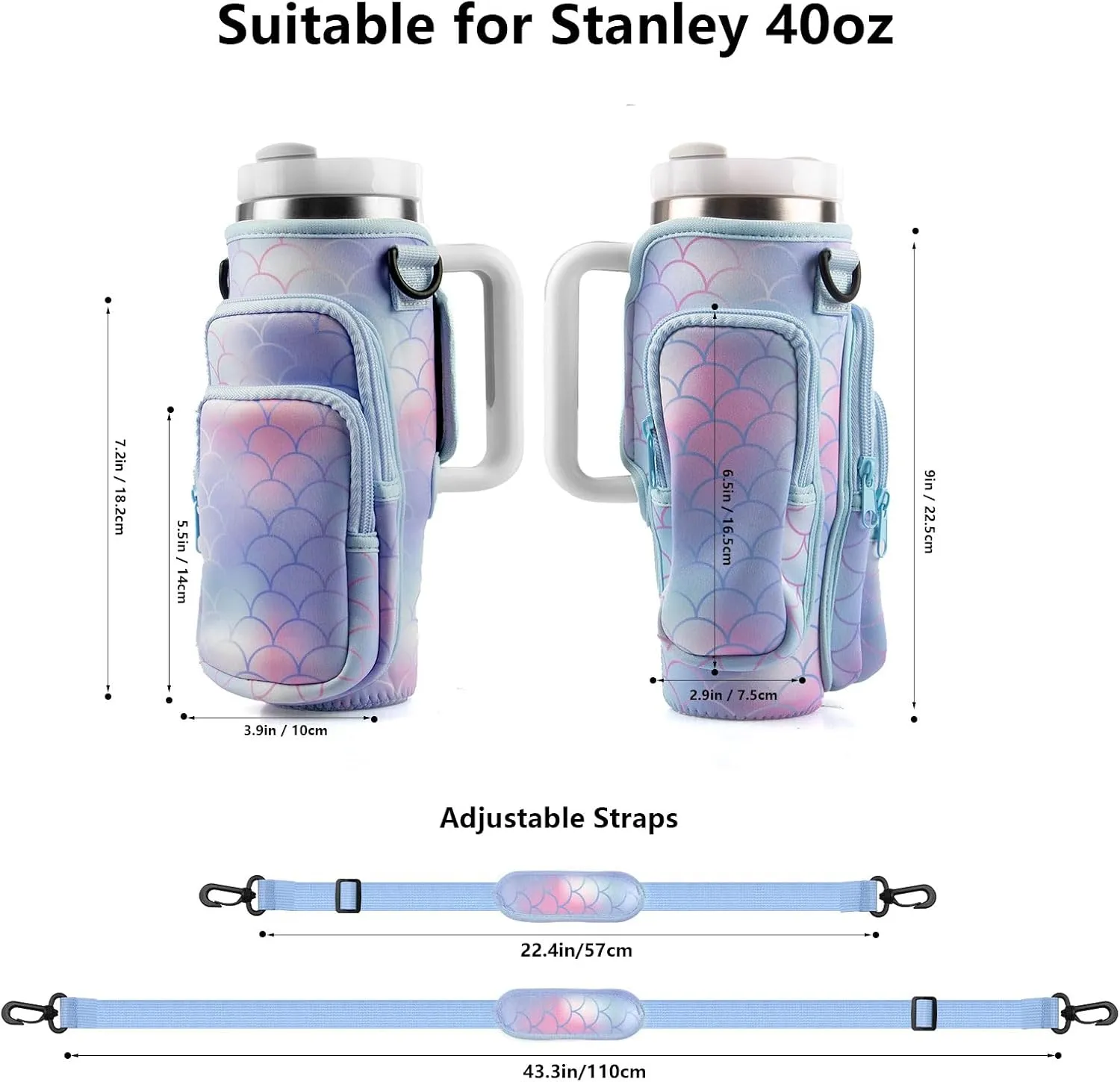 Water Bottle Carrier Bag With Phone Pocket for Stanley, Holder With Strap for 30/40 oz Accessories, Cup Accessories Total 3 Pockets