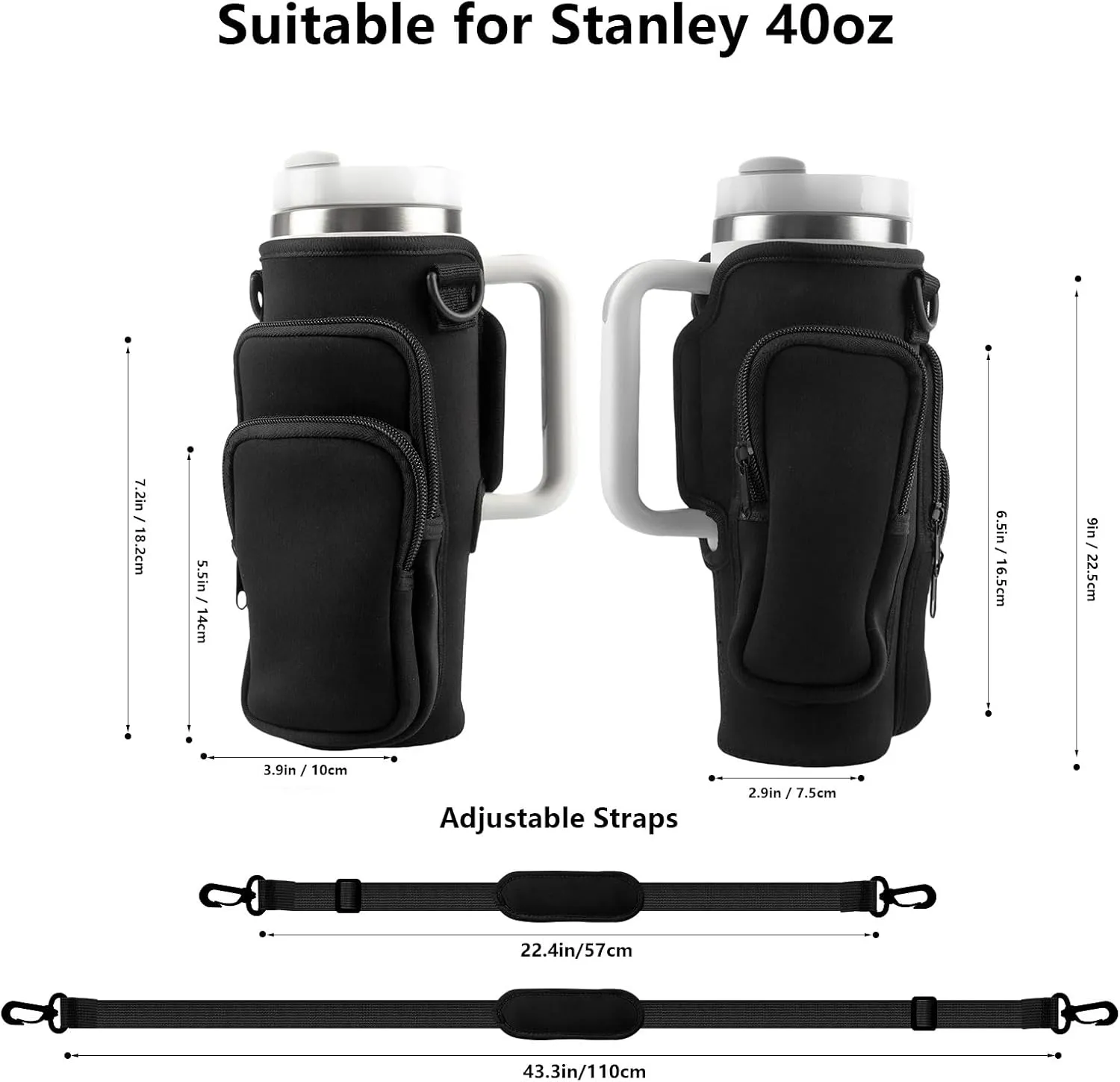 Water Bottle Carrier Bag With Phone Pocket for Stanley, Holder With Strap for 30/40 oz Accessories, Cup Accessories Total 3 Pockets