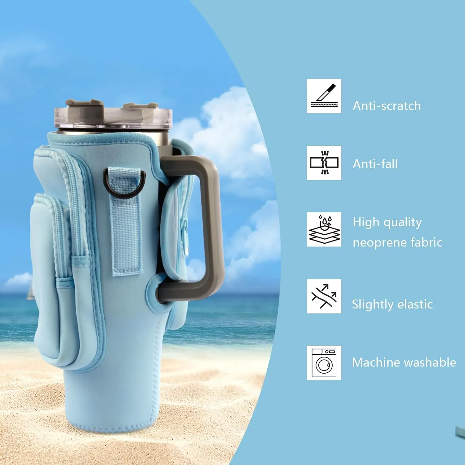 Water Bottle Carrier Bag With Phone Pocket for Stanley, Holder With Strap for 30/40 oz Accessories, Cup Accessories Total 3 Pockets