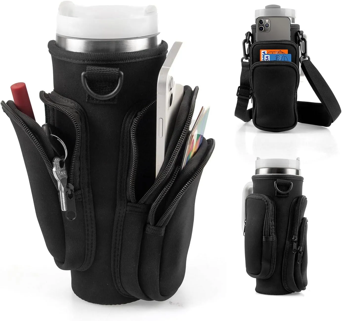 Water Bottle Carrier Bag With Phone Pocket for Stanley, Holder With Strap for 30/40 oz Accessories, Cup Accessories Total 3 Pockets