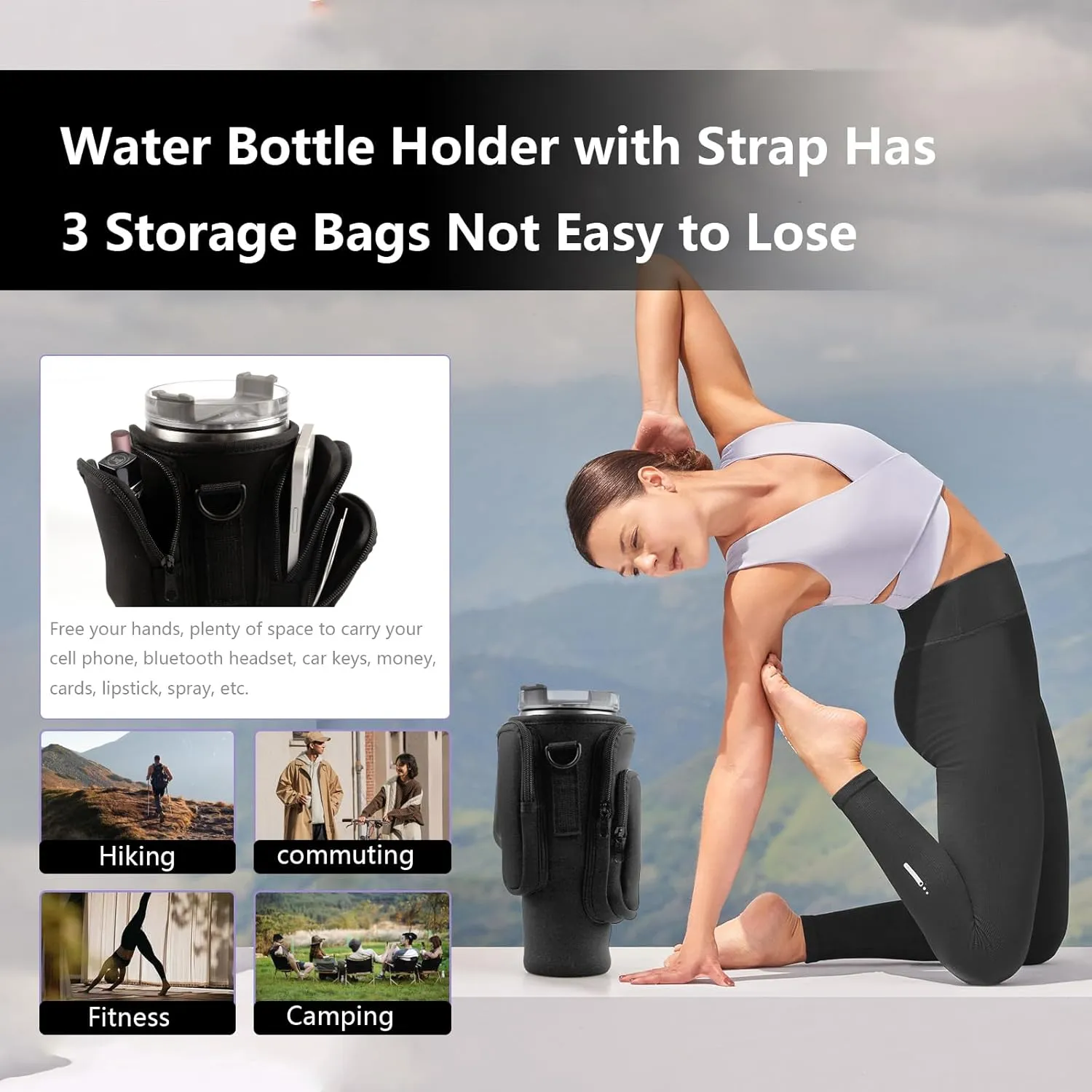 Water Bottle Carrier Bag With Phone Pocket for Stanley, Holder With Strap for 30/40 oz Accessories, Cup Accessories Total 3 Pockets