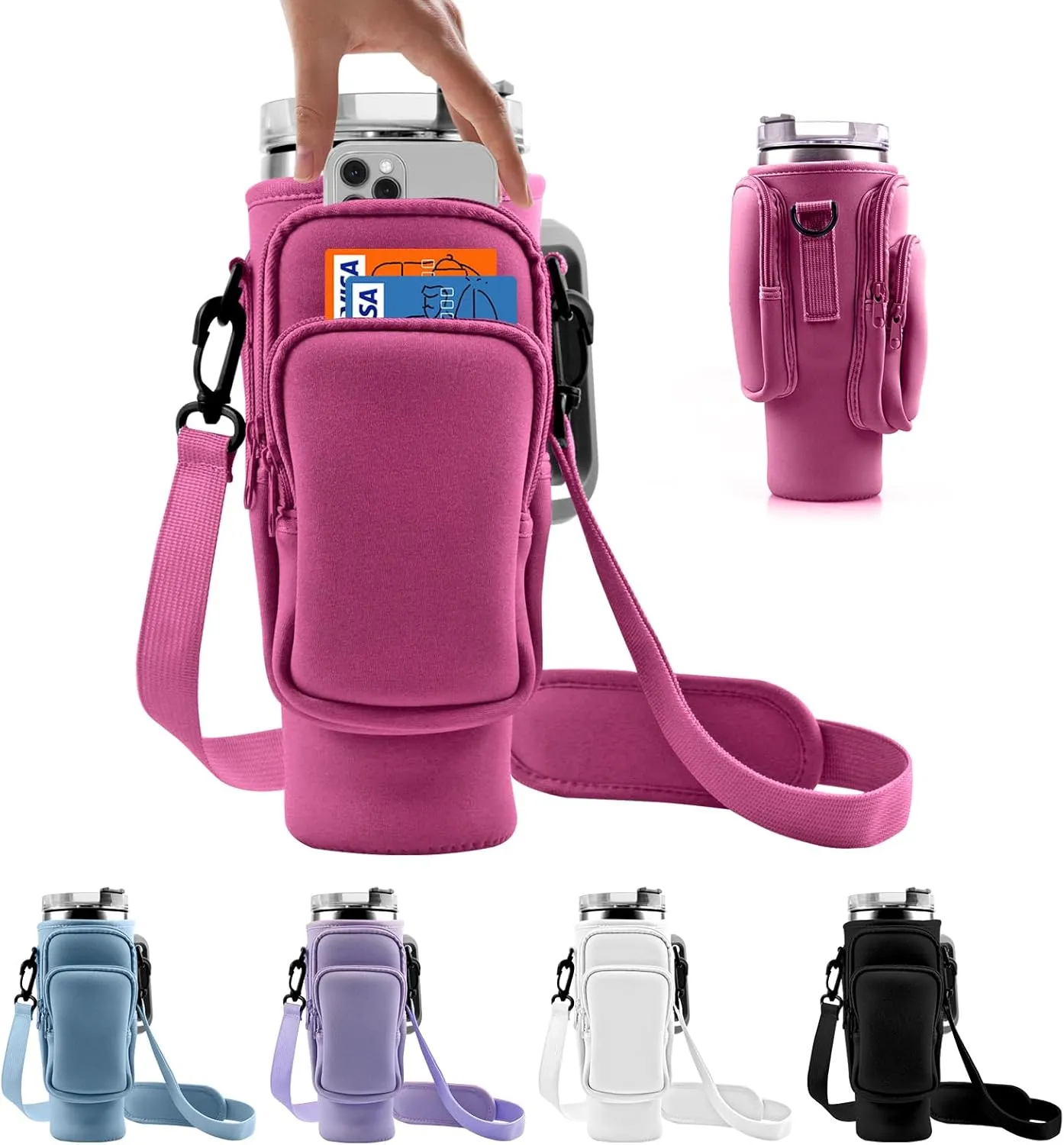 Water Bottle Carrier Bag With Phone Pocket for Stanley, Holder With Strap for 30/40 oz Accessories, Cup Accessories Total 3 Pockets