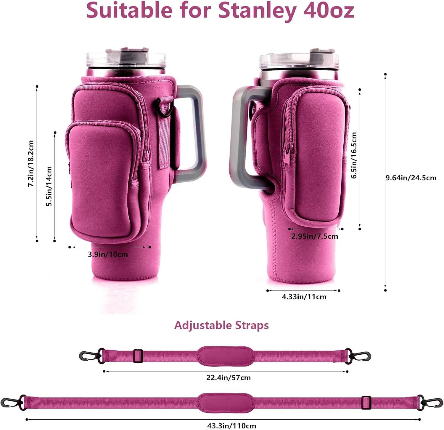 Water Bottle Carrier Bag With Phone Pocket for Stanley, Holder With Strap for 30/40 oz Accessories, Cup Accessories Total 3 Pockets