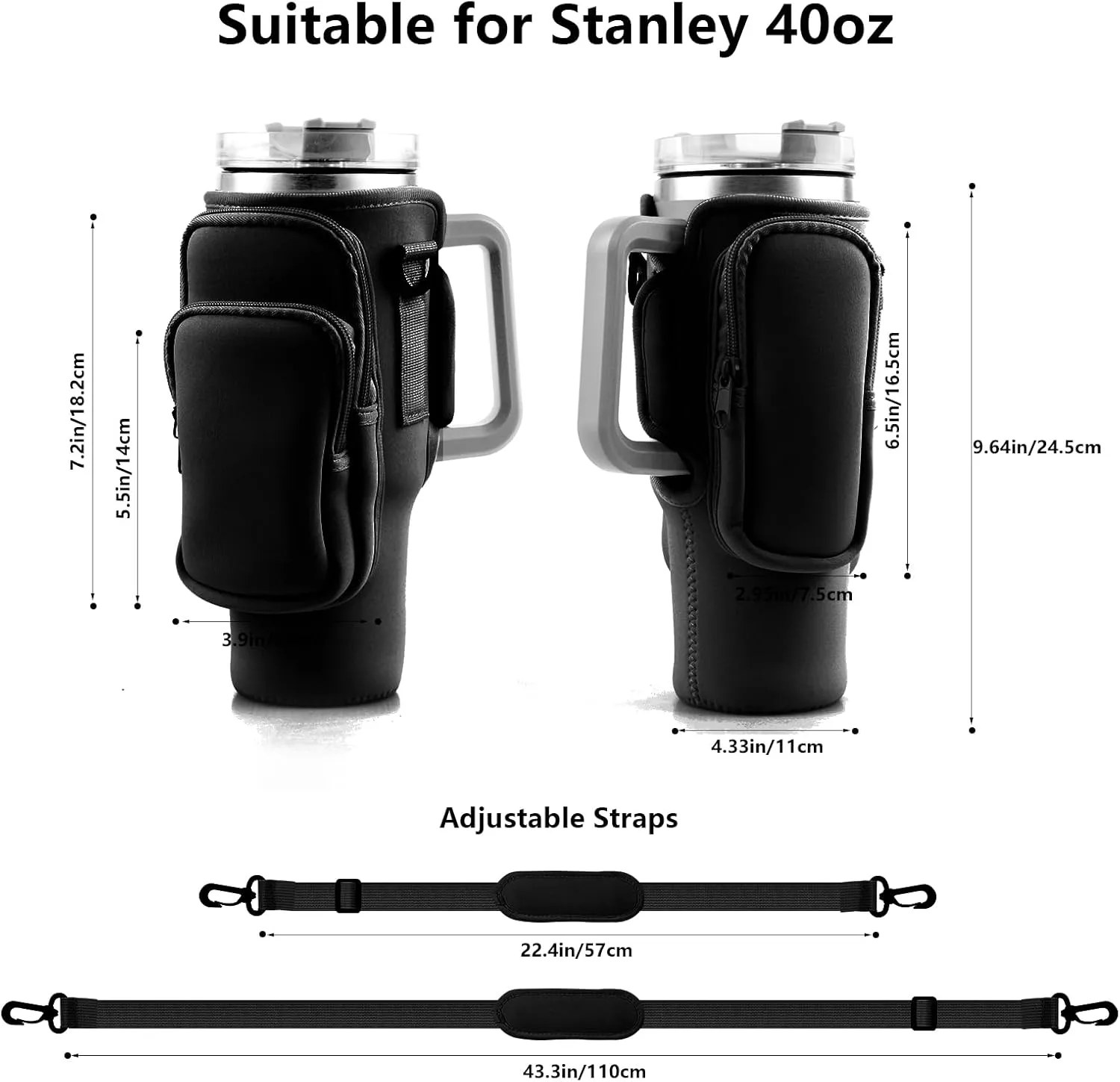 Water Bottle Carrier Bag With Phone Pocket for Stanley, Holder With Strap for 30/40 oz Accessories, Cup Accessories Total 3 Pockets