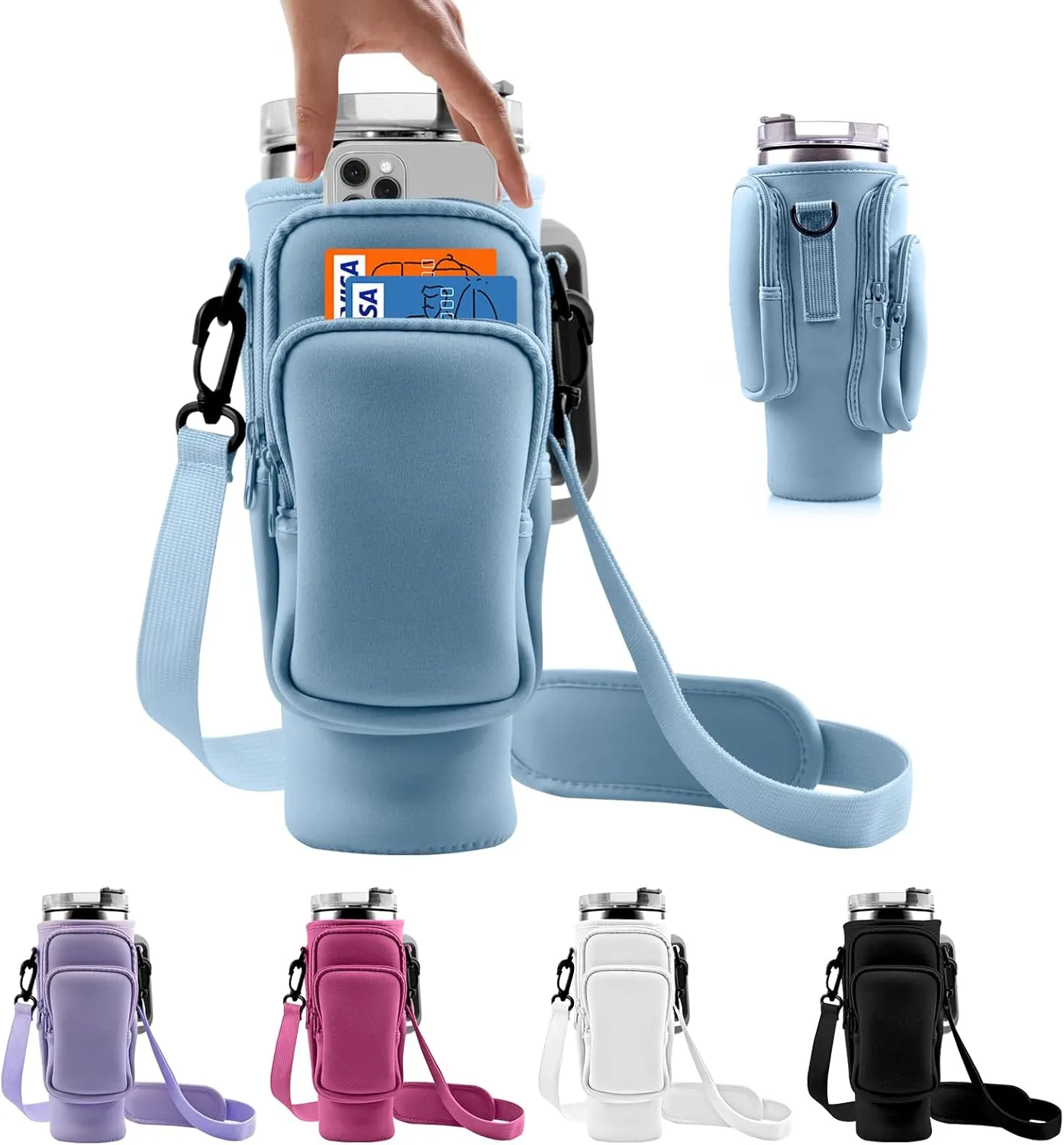 Water Bottle Carrier Bag With Phone Pocket for Stanley, Holder With Strap for 30/40 oz Accessories, Cup Accessories Total 3 Pockets