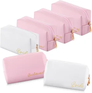 Zubebe 8 Pcs Bride Cosmetic Bag Sets PU Leather Makeup Bag 1 Bride Bag 1 Maid of Honor Bag 1 Honor Bag 5 Bridesmaid Bags Wedding Party Travel Bag Proposal Pouch Gift for Women Girls Wedding